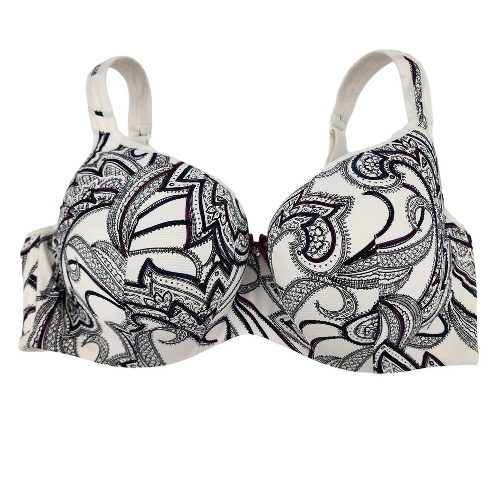 Cacique Smooth Balconette Paisley Black and White Underwire Bra Size 42DD